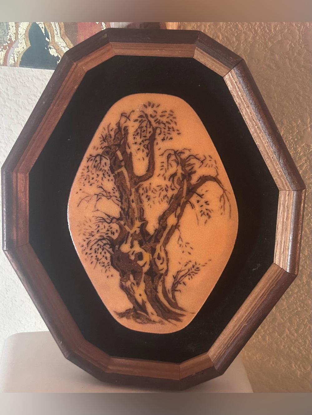 Vintage framed wall plaque with a stylized tree design!